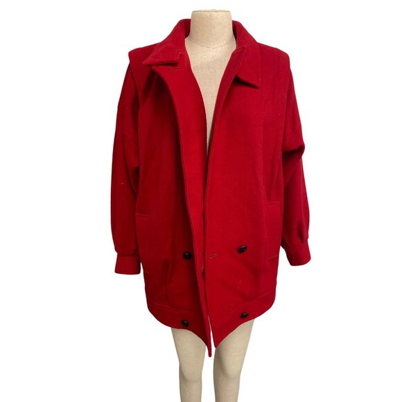 Vintage 1980s International Scene Red Pure Wool Double-Breasted Coat - Picture 1 of 16